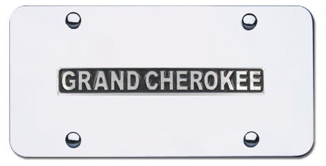 Au-Tomotive Gold Grand Cherokee Logo Chrome License Plate - Click Image to Close